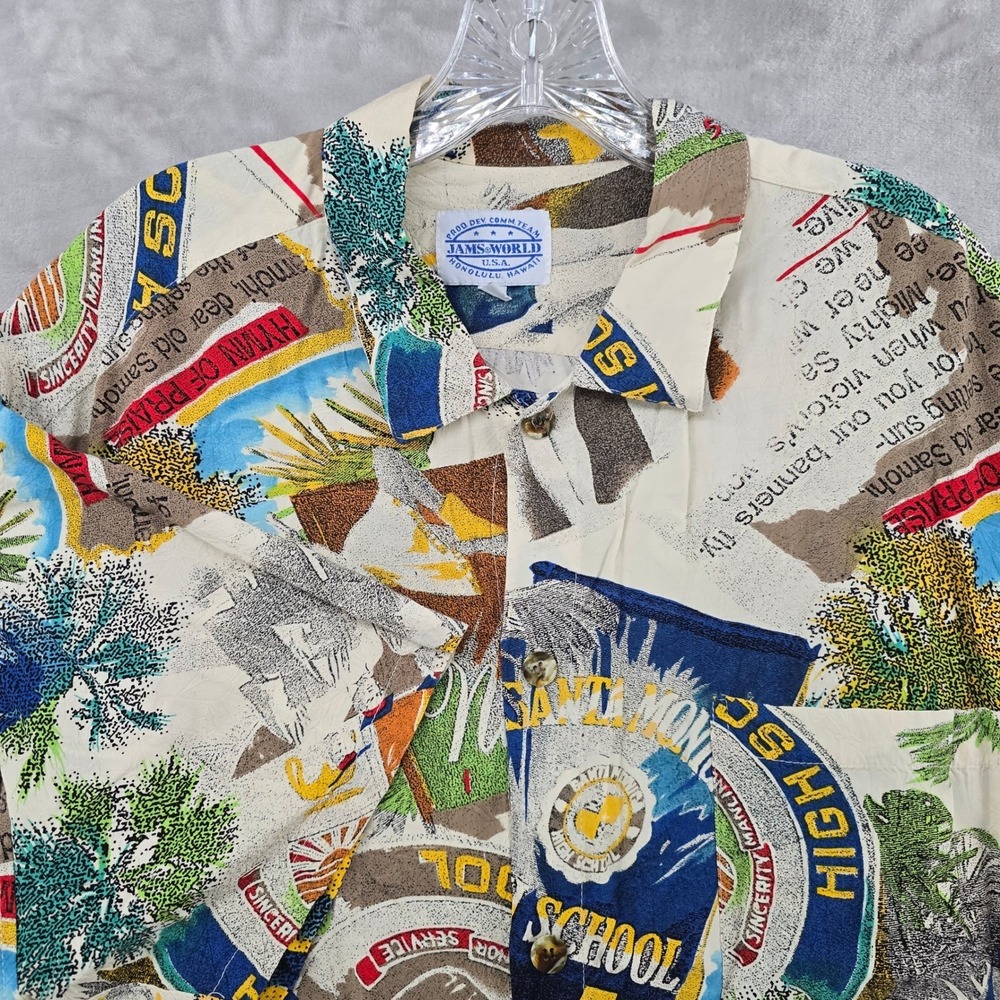 VTG 90's JAMS WORLD MEN'S Santa Monica Highschool SHIRT SIZE XL RARE USA RAYON